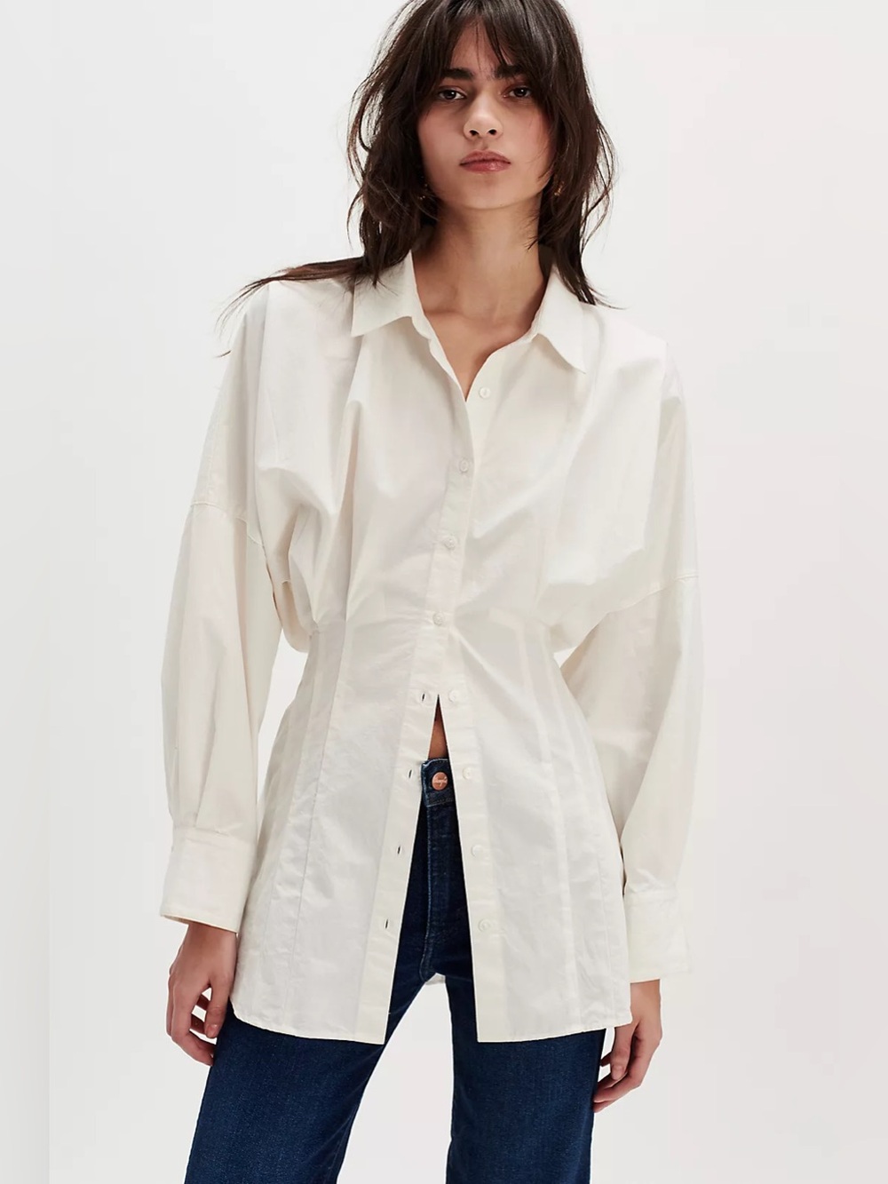 Free People Carlie Button Down Shirt in Ivory Coast